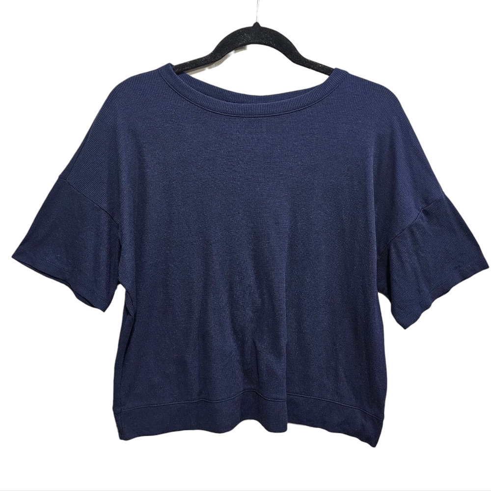 American Eagle Short Sleeve Open Back Top Size  Small Oversized Lightweight Blue